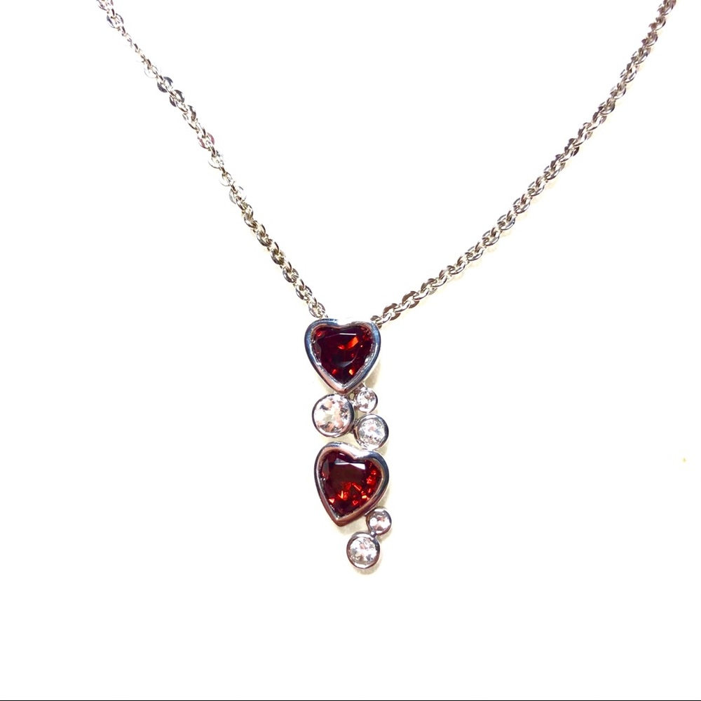 Garnet Heart and CZ Sterling Silver Necklace NWOT Valentines Day Gift